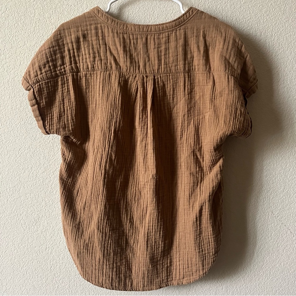 Quince 100% Organic Cotton Gauze Roll Sleeve Boho Office Shirt Toasted Coconut S - Picture 10 of 12